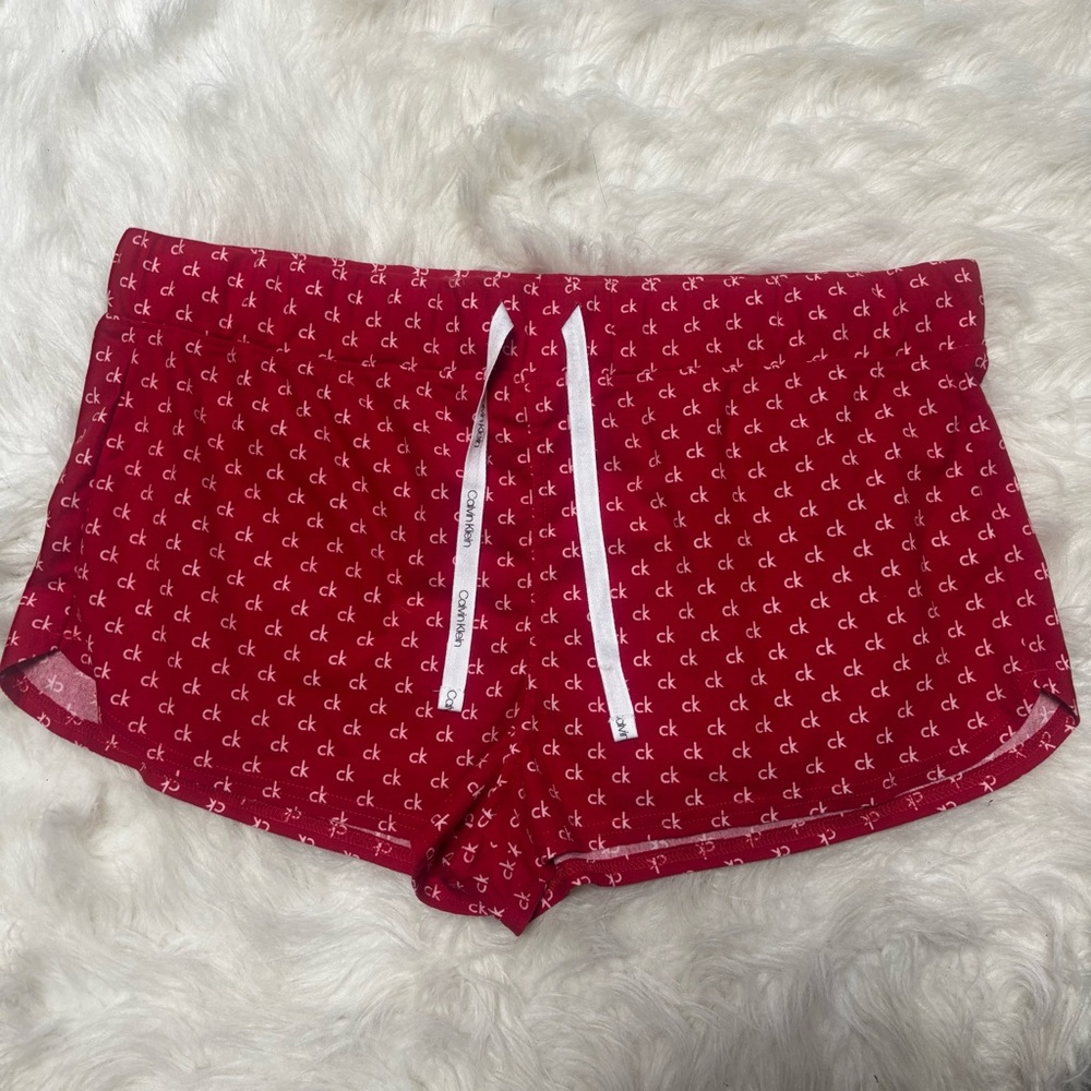 Calvin Klein Red and White Logo Printed Lounge Pajama Shorts size Women’s XL